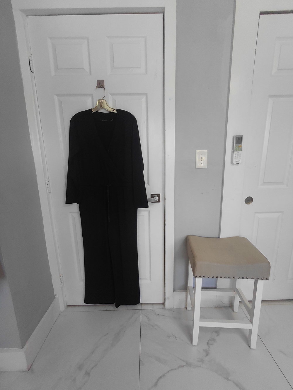 Black Wrap-Front Robe with Drawstring Waist - Picture 2 of 3